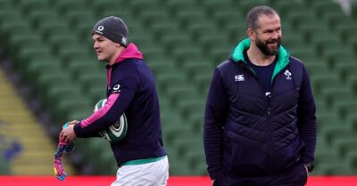 Ireland captain  Johnny Sexton with head coach Andy Farrell at the Aviva Stadium on St Patrick's Day. Photograph: David Rogers/Getty Images