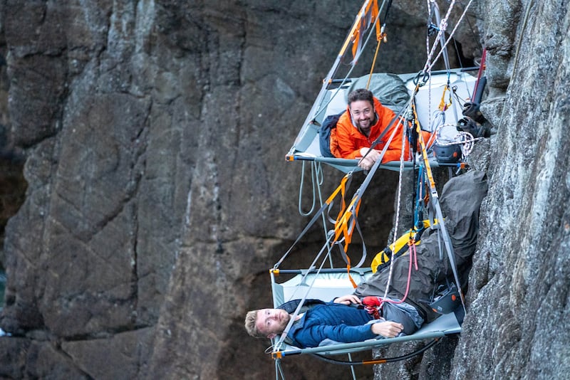 Ex-cricketer Freddie Flintoff and comedian Jason Manford cliffside camping on Two Men in a Tent. This week they are trying to reach the summit of Snowdon in Wales the hard way. Photograph: South Shore/ITV