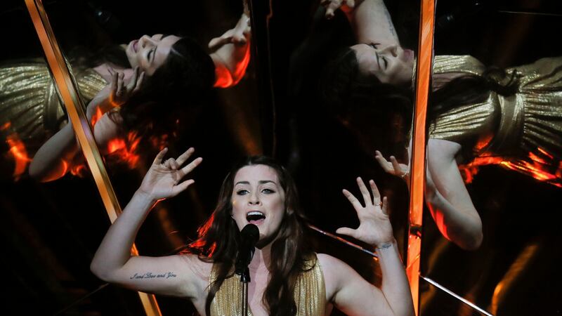 United Kingdom’s Lucie Jones performs the song “Never Give Up on You” during rehearsals.  Photograph: Efrem Lukatsky/AP