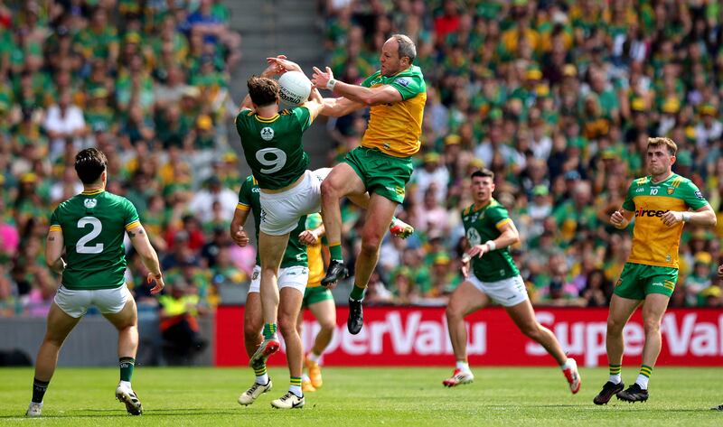 Meath’s Adam O’Neill and Michael Murphy of Donegal in their All-Ireland SFC semi-final game at Croke Park. Photograph: Ryan Byrne/Inpho