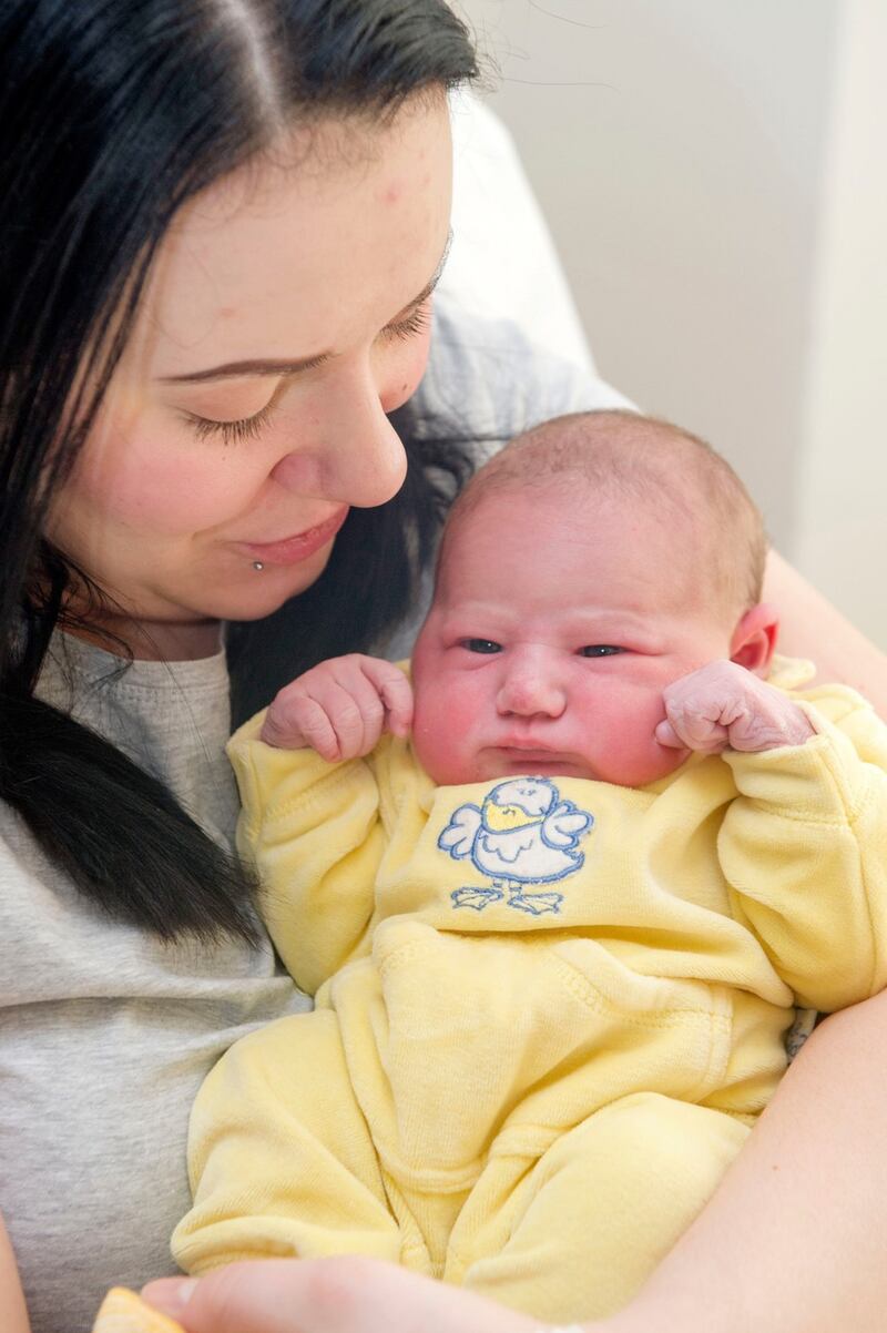 Petra Soltesz from Bandon, Co Cork, with her baby girl Ella Louise, the first Cork baby of 2018. Photograph: Daragh Mc Sweeney/Provision