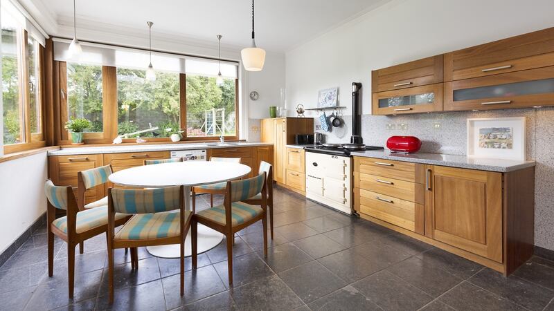 Foxrock House has a large, bright kitchen with an Aga, floored with black limestone.