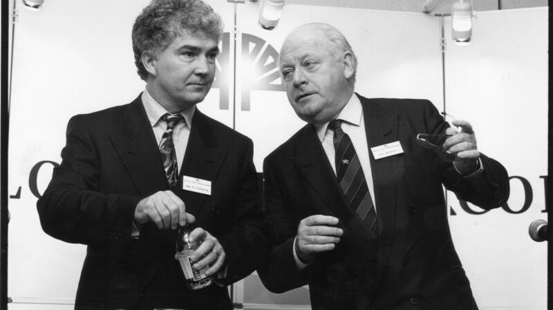 Chief executive Seán Fitzpatrick and chairman Gerard Murphy at Anglo Irish Bank’s agm in January 1993. Photograph: Joe St Leger