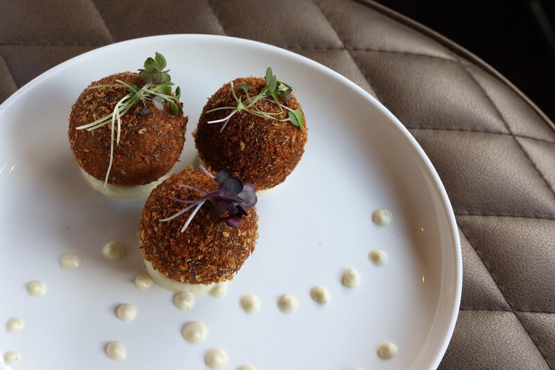 'Croquetas' mushroom, chia seed and black bean. Photograph: Nick Bradshaw