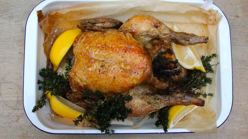 Thyme-roasted chicken with preserved lemon.