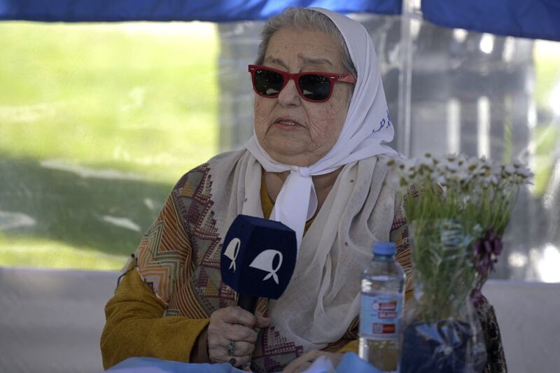 Hebe de Bonafini delivers a speech at Plaza de Mayo square in Buenos Aires on September 16th, 2021, calling for a protest against the International Monetary Fund. Photograph: Juan Mabromata/AFP via Getty Images
