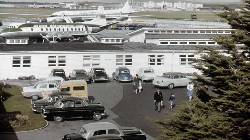 A view of an Air Lingus and Pan Am planes at Shannon Airport on October 1, 1963 in Shannon, Ireland. Photograph: Ponzini Family/Getty Images