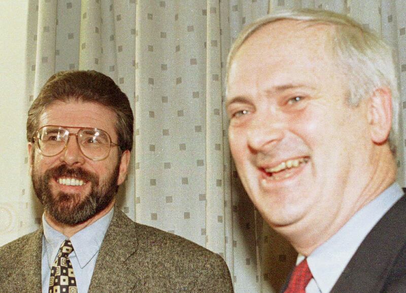 Sinn Féin president Gerry Adams and John Bruton meet for first formal talks. The two discussed the scrapping of arms stockpiled in Northern Ireland. Photograph: John Cogill/Reuters