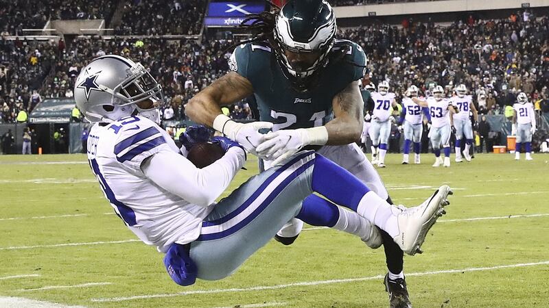 Andre Chacherof the Philadelphia Eagles tackles Amari Cooper of the Dallas Cowboys - the NFL is a cultural phenomenon. Photograph: Tim Nwachukwu/Getty
