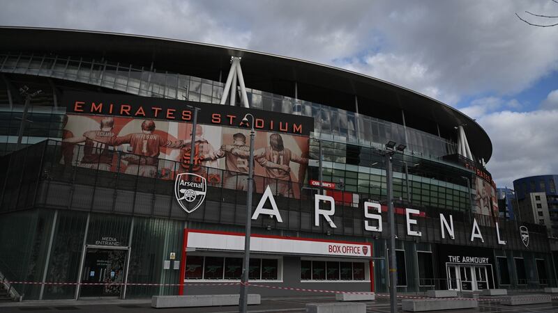 A shut down Emirates Stadium as Premier League action has been suspended until at least April 4th due to the coronavirus pandemic. Photograph: Neil Hall/EPA