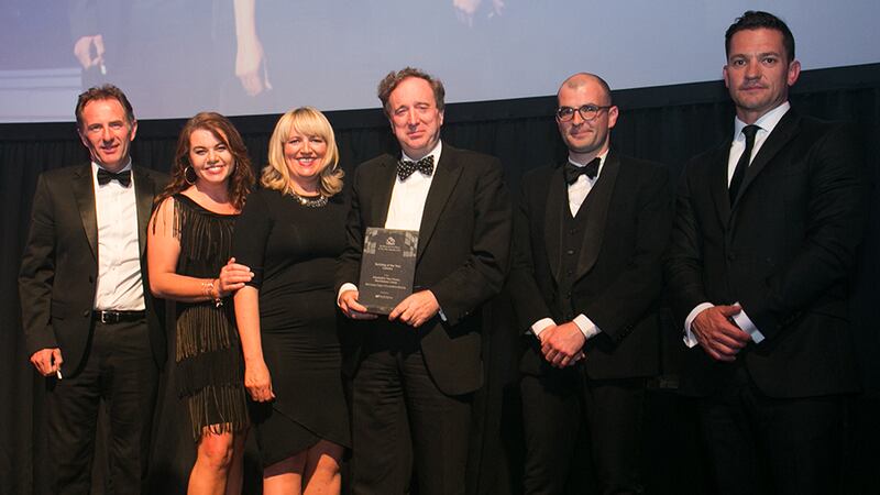 Donal O'Neill, Managing Director, Ardstone presents the Building of the Year – Leisure Award to  McCauley Daye O’Connell Architects team.