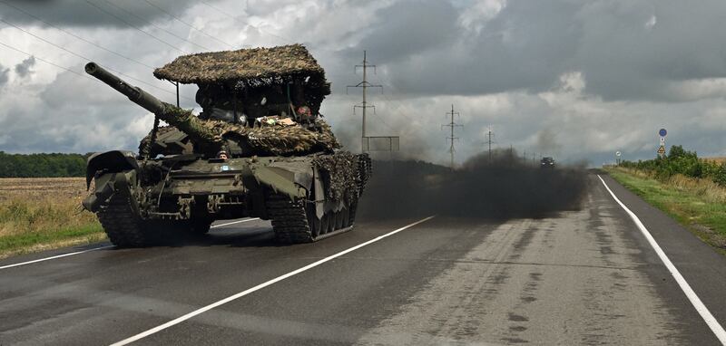 A Russian battle tank T-72 drives outside the town of Sudzha on Thursday. Ukraine's incursion into Russia appears to be an unprecedented assault which experts say could aim to draw Russian resources away from other areas or to undermine morale. Photograph: Anatoliy Zhdanov/Getty Images