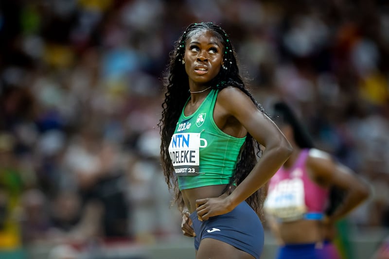 Rhasidat Adeleke after finishing fourth in the 400m final at the World Championships in Budapest. 'We just said we’ll move on, collect the pieces, and look at the adjustments we make,' said Coach Flo. Photograph: Morgan Treacy/Inpho 