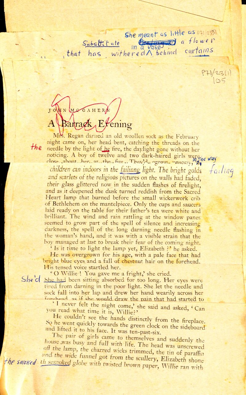 Offprint of A Barrack Evening - an early archive draft of the novel. (McGahern Archive, University of Galway Library).