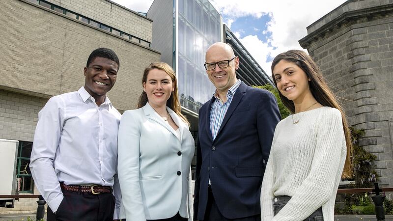 Trinity College School of Business.Henry Adedeji, Business and Economics Student,Aimee Carton, MsC Entrepreneurship.Andrew Burke, Dean, Trinity Business School,Dina Abu-Rahmeh, Undergraduate, Global Business.Iain White - Fennell Photography.
