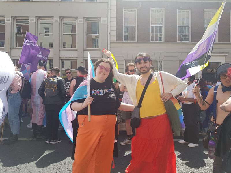 Sadhbh Reddington and Réaltán Derrig taking part in the march on Saturday.