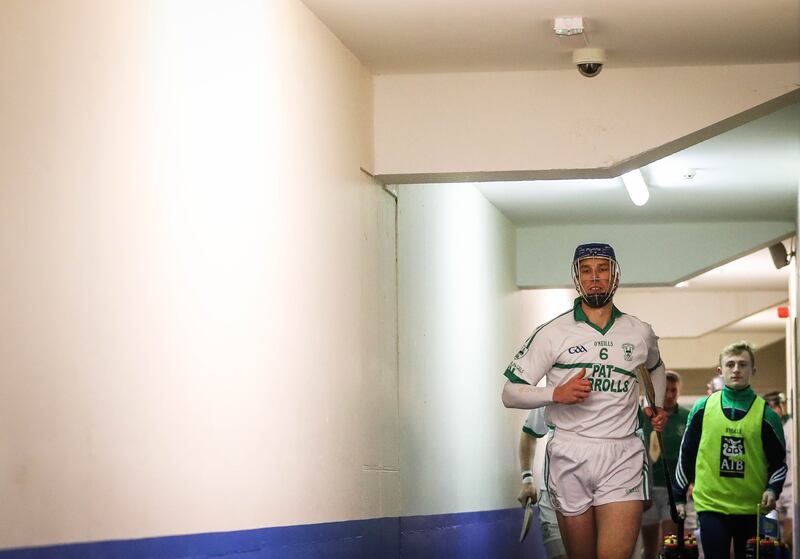 O'Loughlin Gaels' Brian Hogan leads out his team before the Leinster Senior Hurling Club Championship final in 2016. Photograph: Ryan Byrne/Inpho