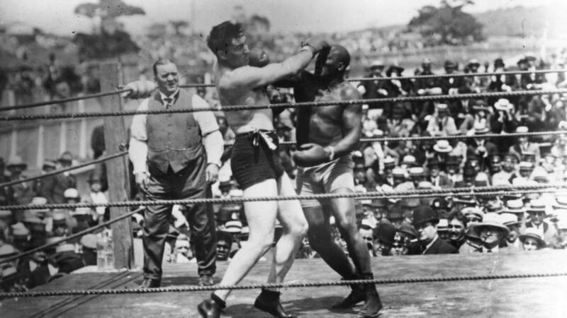 Jack Johnson, right, in action against Jess Willard in Havana, Cuba in 1915. Willard took the heavyweight title with a knockout in the 26th round and held onto it until 1919. Photo: Topical Press Agency/Getty Images