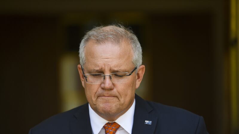 Australian Prime Minister Scott Morrison speaks during a press conference on the governments’ bushfire response at Parliament House in Canberra, Australia,  on Saturday. Photograph: Lukas Coch/EPA