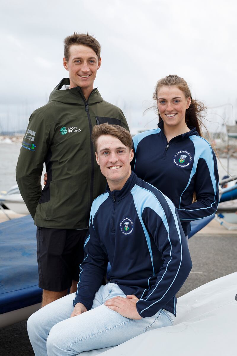 Eve McMahon and her siblings, Ewan and Jamie. Her brother Jamie will contest the ILCA7 men’s selection trials for the Irish place in Paris 2024. Photograph:  David Branigan/Oceansport