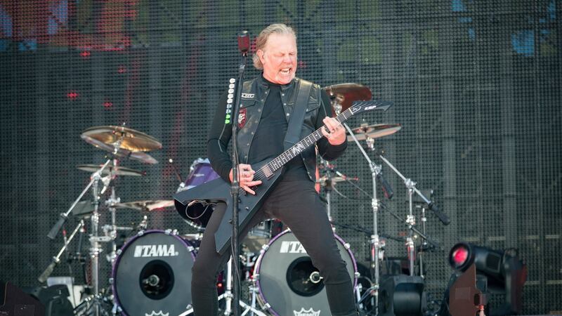 James Hetfield  of Metallica during the band’s concert at Slane on Saturday.   Photograph: Arthur Carron