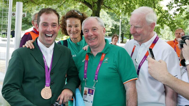 Michael Ring with Cian O’Connor and Pat Hickey after O’Connor’s bronze medal win at the London Olympics. Photograph: Morgan Treacy/Inpho