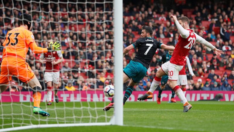Shane Long opens the scoring at the Emirates. Photograph: David Klein/Reuters