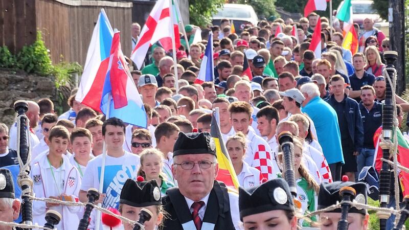 Opening parade through Coachford, Co Cork at world junior coarse championships.