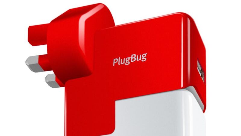 The PlugBug piggybacks a laptop’s charger and comes with five accessory plugs for world coverage