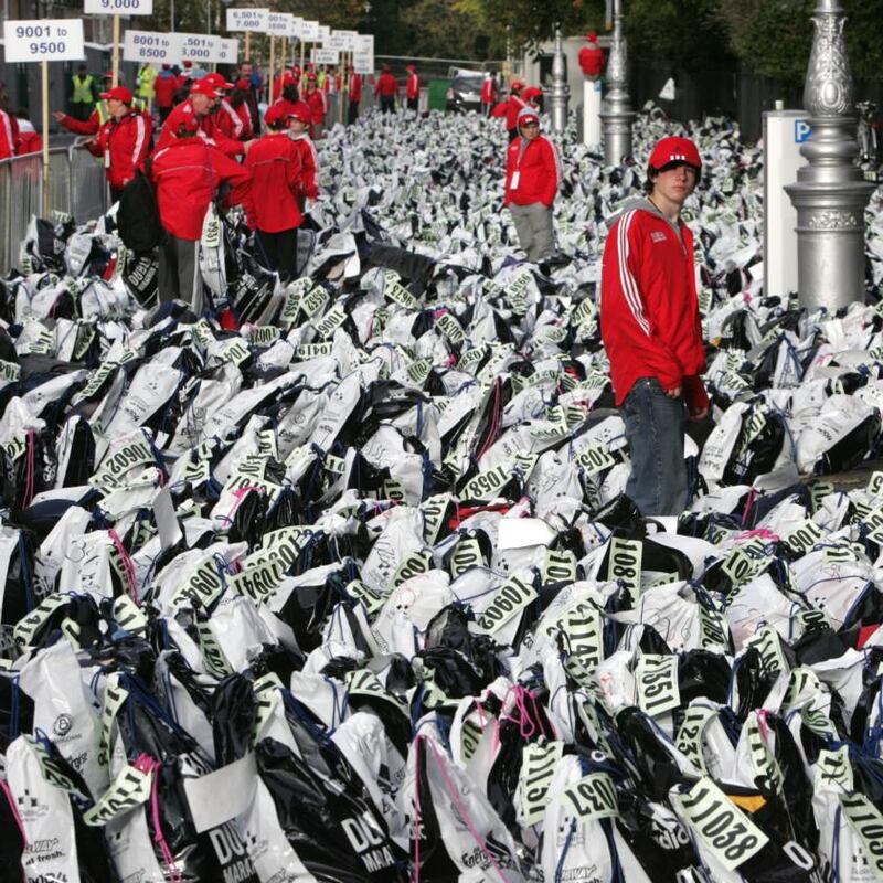 Bags containing runners’ clothes at the 2007 marathon. Photograph: Frank Miller