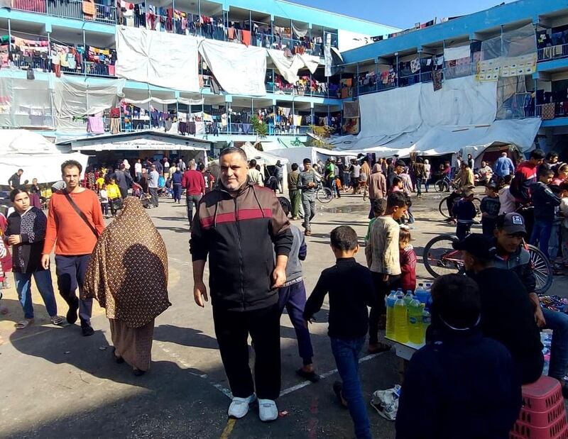 Irish citizen Zak Hania at a UN school sheltering displaced Palestinians in Gaza.