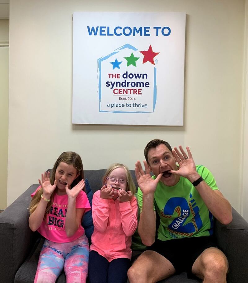 David Gillick, ambassador for Challenge 21, along with Lydia Corley (9), who has walked the event over the past 2 years in support of her sister Sophie (8).