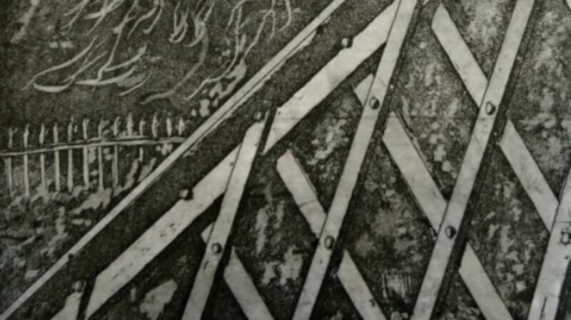 Frank Rafter: ‘Railway Bridge’, aquatint, 2019. Changes, The Source, Thurles Winter Open Exhibiiton, Rua Red