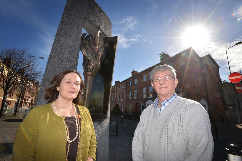 Irene Crawley and Joe Dowling from HOPE at the memorial to those who have died to addiction. Photograph: Alan Betson