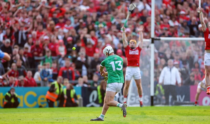 Aaron Gillane scores a late point for Limerick. Photograph: James Crombie/Inpho