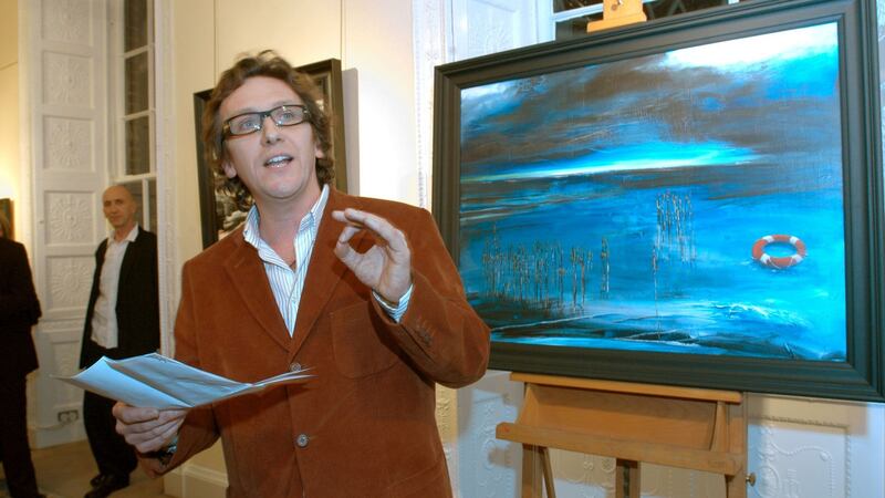 Poet Gary Jermyn reads at the opening of a Charlie Whisker show at the Solomon Gallery. Photograph: Moya Nolan