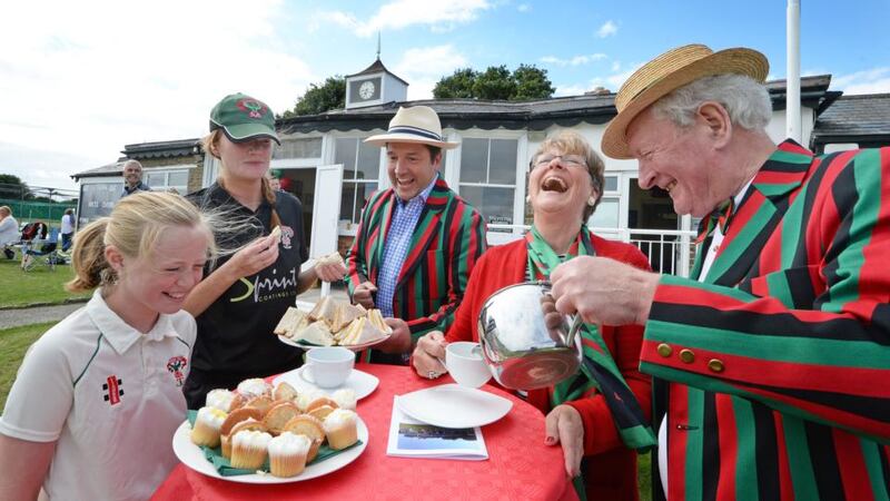 Alison Black (11);  Hannah McGuckin; Alan Maginnis;  Barbara Schmidt and John Mullins at the Phoenix Cricket Club Celebration Day. Photograph: Eric Luke