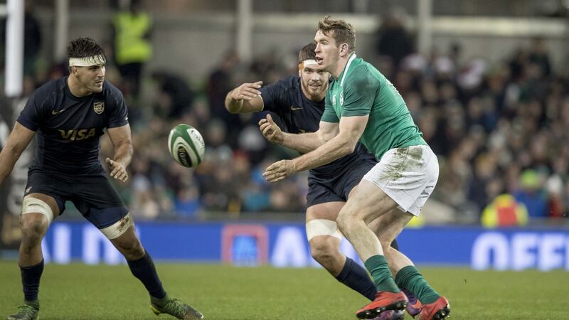 Chris Farrell in action against Argentina. “A lot of people don’t see past his physical size, and expect him to be just a one-trick pony . . . we  saw him as 13 because of his skillset,” said Bernard Jackman. Photograph: Morgan Treacy/Inpho
