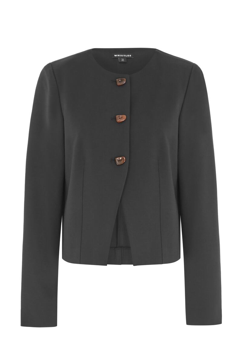 Grey cropped jacket, €129, Whistles