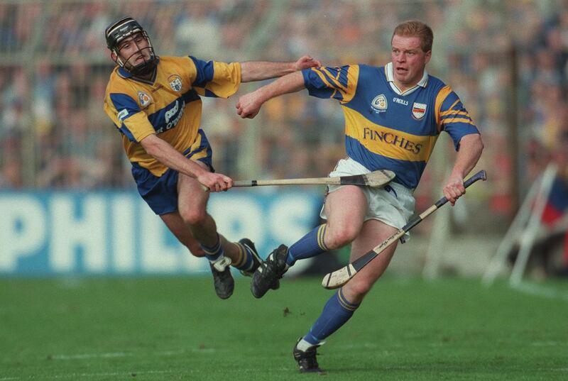 Declan Ryan of Tipperary and Clare's Sean McMahon during the 1997 All-Ireland Senior Hurling Final. Clare won by the match by the smallest of margins. Photograph: Patrick Bolger/Inpho