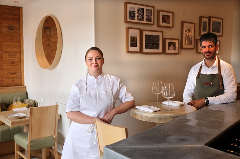 Chef Gráinne O’Keefe, in her new restaurant Mae,  with restaurant manager Julien Chaigneau. Photograph: Dara Mac Dónaill/The Irish Times