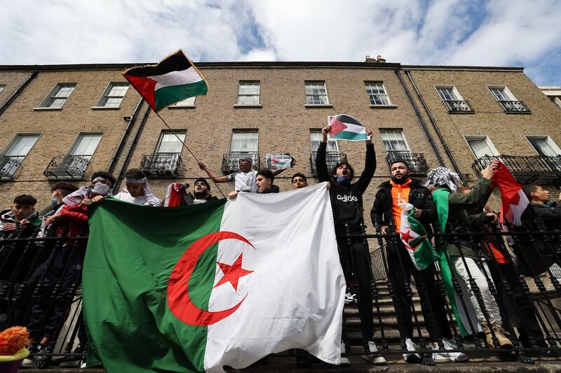 Demonstrators outside the embassy. Photograph: Nick Bradshaw/The Irish Times