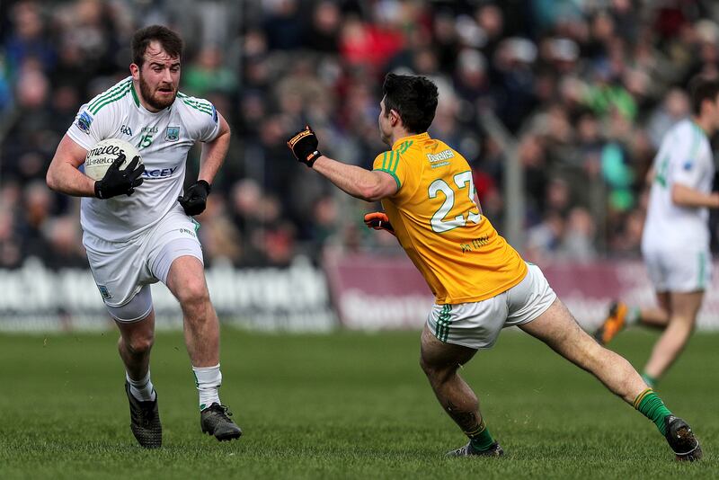 Sean Quigley in action against Meath: '“Give me a man that can drop the ball on his weaker foot in a position where he is under pressure, and he gets himself out of trouble, rather than giving me somebody who can do 50 pull-ups with 30kg wrapped around their waist, but they can’t solo with their left foot.' Photograph: Laszlo Geczo/Inpho