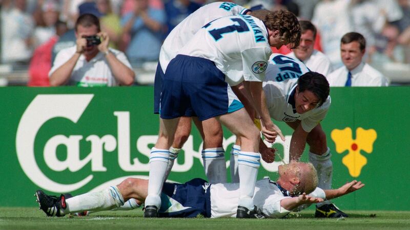England celebrate Paul Gascoigne’s goal against Scotland in 1996. Photograph: Stu Forster/Getty
