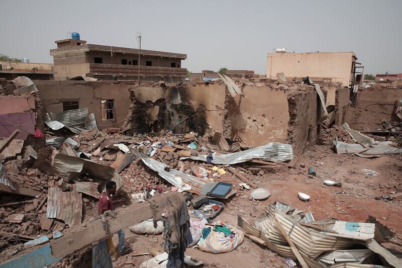 A house hit in recent fighting in Khartoum, Sudan. Photograph: Marwan Ali/AP