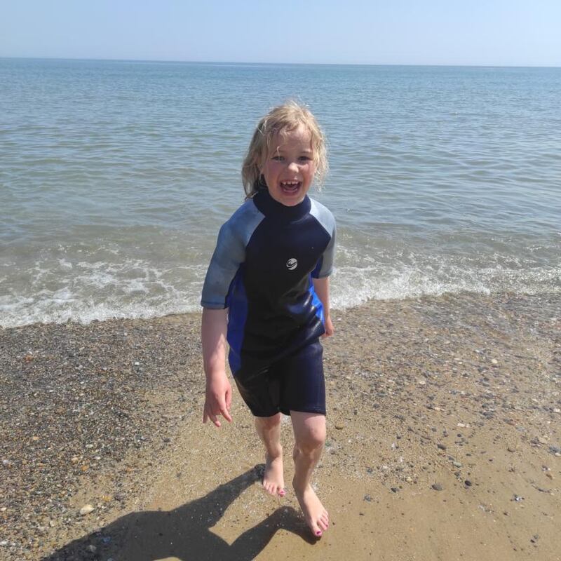 Ella Fraser (7) going for a swim in the sunshine at Brittas Bay, Co Wicklow. Photograph: Rachel Fraser