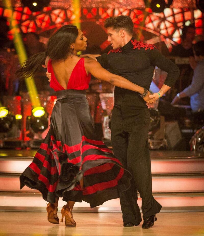 Alexandra Burke with her dance partner Gorka Marquez during Strictly Come Dancing 2017. Photograph: Guy Levy/BBC