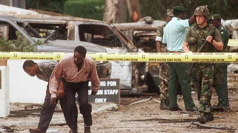 A US soldier  in front of the US embassy in Dar es Salaam, Tanzania, the site of a  bomb blast on August 7th, 1998. Abdullah Ahmed Abdullah was accused of masterminding that attack. File photograph: Amr Nabil/AFP/Getty