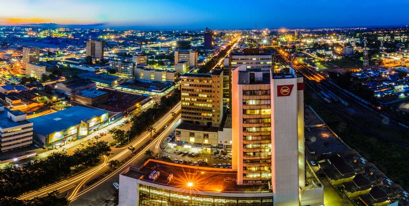 Photo of Lusaka city at night.
