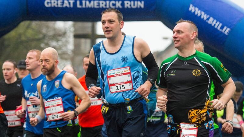 Competitiors begin their marathon at the Barringtons Hospital Great Limerick Run. Photograph: Diarmuid Greene/ Fusionshooters